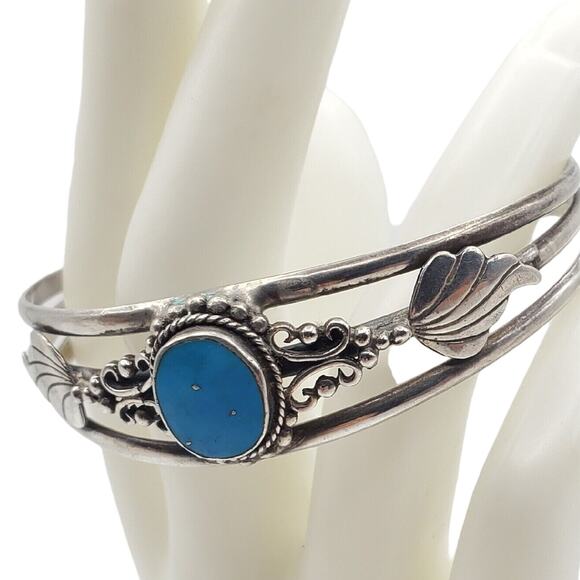 Sterling Silver Cuff Turquoise Bracelet Boho Southwestern Native American Style - Picture 2 of 8